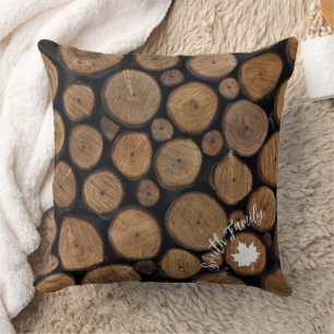 Wood Tile in Black Background with Family Name Throw Pillow