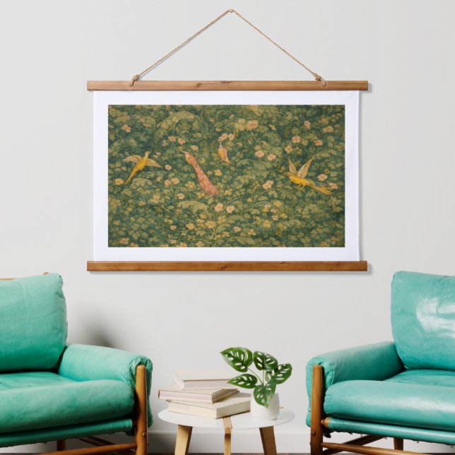 Wood Topped Verdure Linen Wall Tapestry (Living Room)