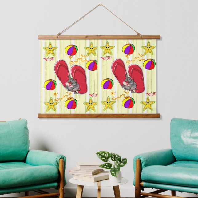 Wood Topped Wall Tapestry Beach House  (Living Room)