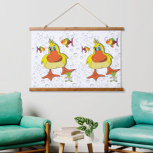 Wood Topped Wall Tapestry Duck 