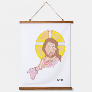 Wood Topped Wall Tapestry : Jesus Christ