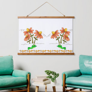 Wood Topped Wall Tapestry Mushroom Flowers Floral