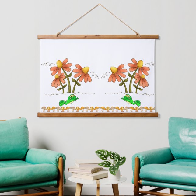 Wood Topped Wall Tapestry Mushroom Flowers Floral (Living Room)