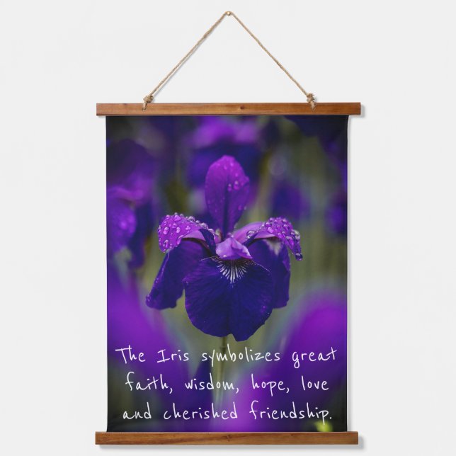 Wood Topped Wall Tapestry with Iris Flowers (Front)
