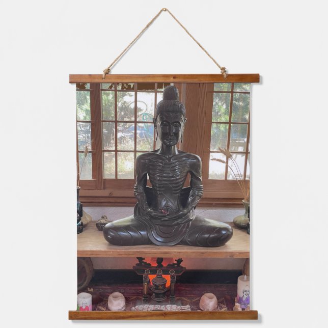 Wood Topped Wall Thangka "Buddy The Buddha"  Hanging Tapestry (Front)