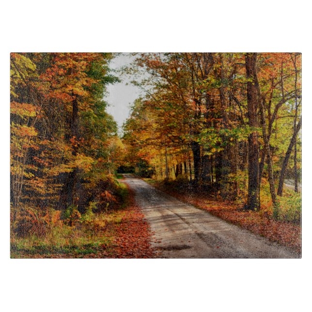 Wood trail with fall foliage cutting board (Front)