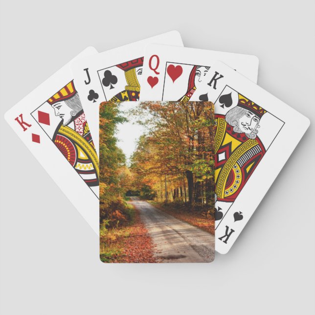 Wood trail with fall foliage playing cards (Back)