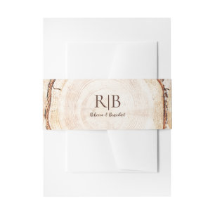 Wood Tree Bark background Wedding Monogram Custom Invitation Belly Band