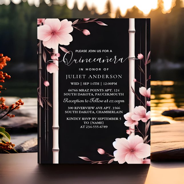 Wood Tree Pink Girly Cherry Blossom Quinceanera Invitation (Creator Uploaded)