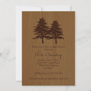 Wood & trees brown woodland wedding couples shower invitation