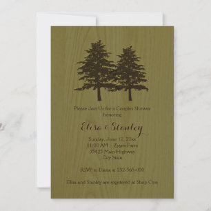 Wood & trees green woodland wedding couples shower invitation