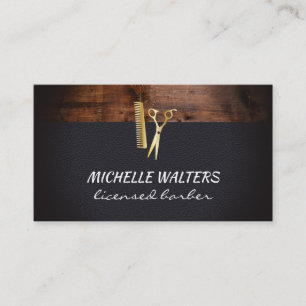 Wood Trim and Leather Licensed Barber Business Card