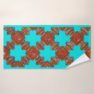 wood turnings print aqua blue bath towel set