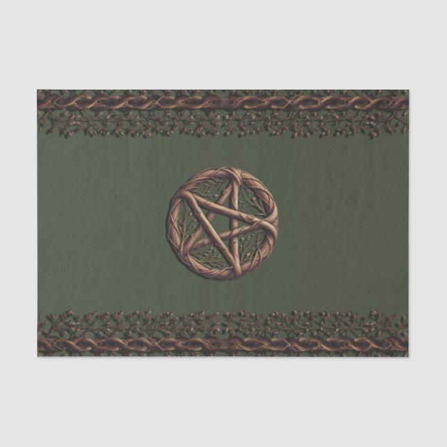 Wood Twig Pentacle Olive Green Wiccan  Tissue Paper (Front)