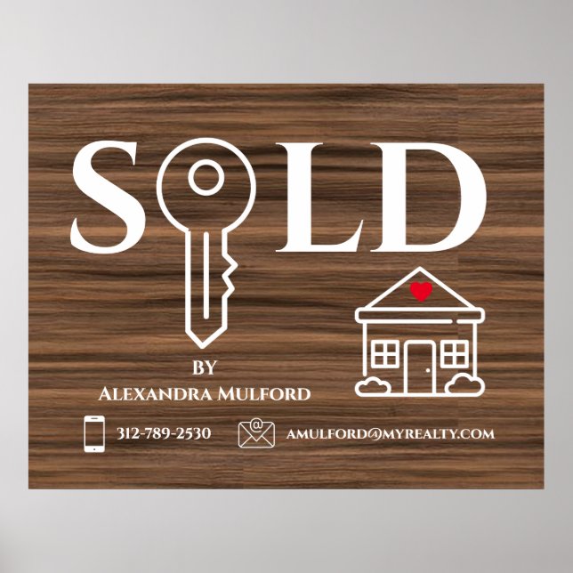 Wood Veneer Real Estate Sold Sign (Front)