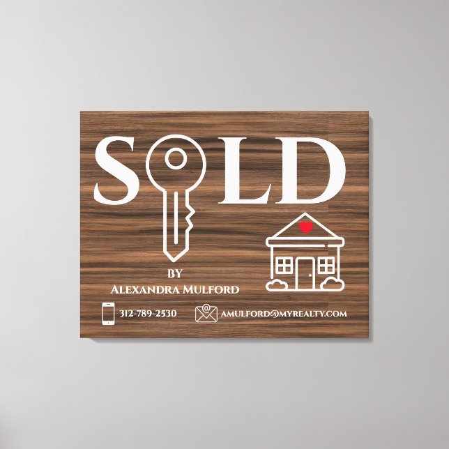 Wood Veneer Real Estate Sold Sign (Front)