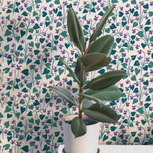 Wood Violet Anemone Flower Botanical Block Print Wallpaper