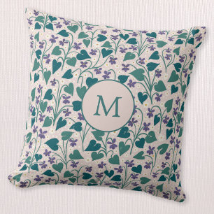 Wood Violet Anemone Flower Botanical Monogram Throw Pillow