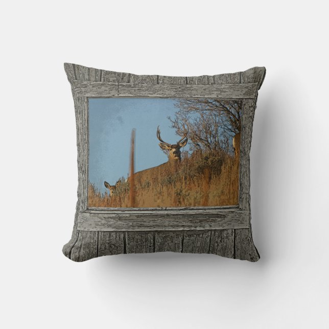 Wood wall window mule deer 3 throw pillow (Front)