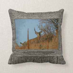 Wood wall window mule deer 3 throw pillow