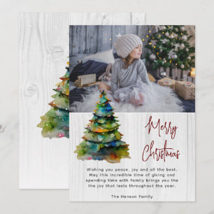 Wood Watercolor Christmas Tree Artistic Photo Holiday Card