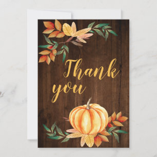 Wood Watercolor Fall Orange Pumpkin Thank You Card