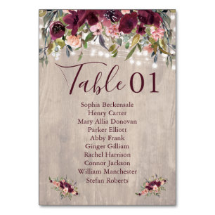 Wood Watercolor Florals with Light Strings Table Number
