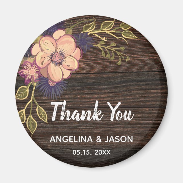 Wood Wedding Thank You Favour Magnet (Front)