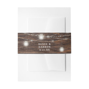 Wood & White Mason Jar String Lights Invitation Belly Band