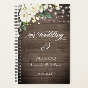 Wood & White Rose Greenery Floral Wedding Planner