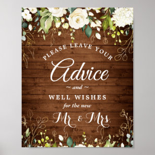 Wood & White Roses Advice and Well Wishes Sign