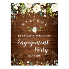 Wood & White Roses  Floral Engagement Party Sign