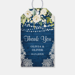 Wood & White Roses Greenery Rustic Favour Thank Yo Gift Tags
