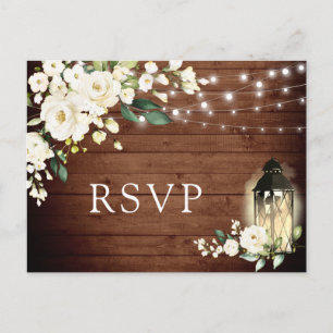 Wood White Roses Rustic Wedding RSVP  Postcard