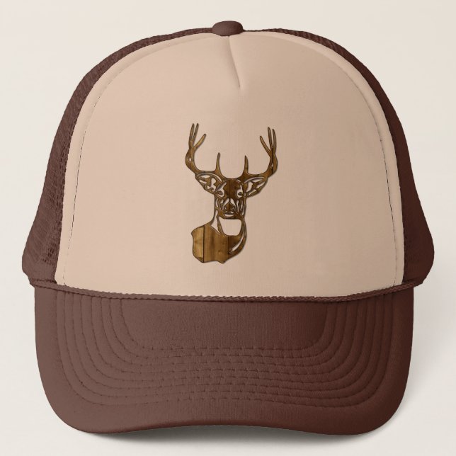 Wood - White Tail Buck Deer Trucker Hat (Front)