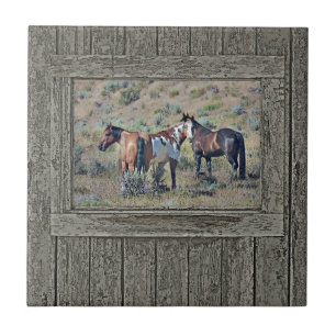 Wood window horses 3 tile