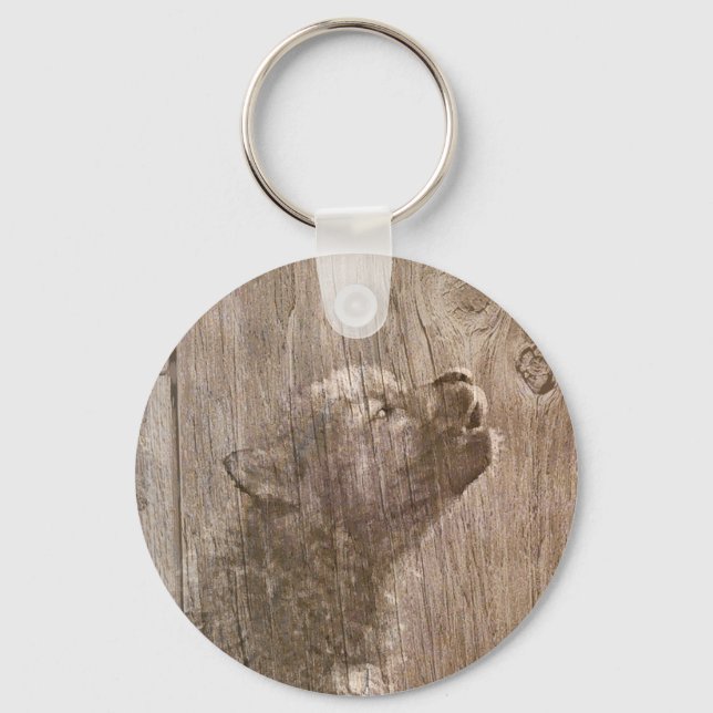 Wood Wolf Pup Art Keychain (Front)