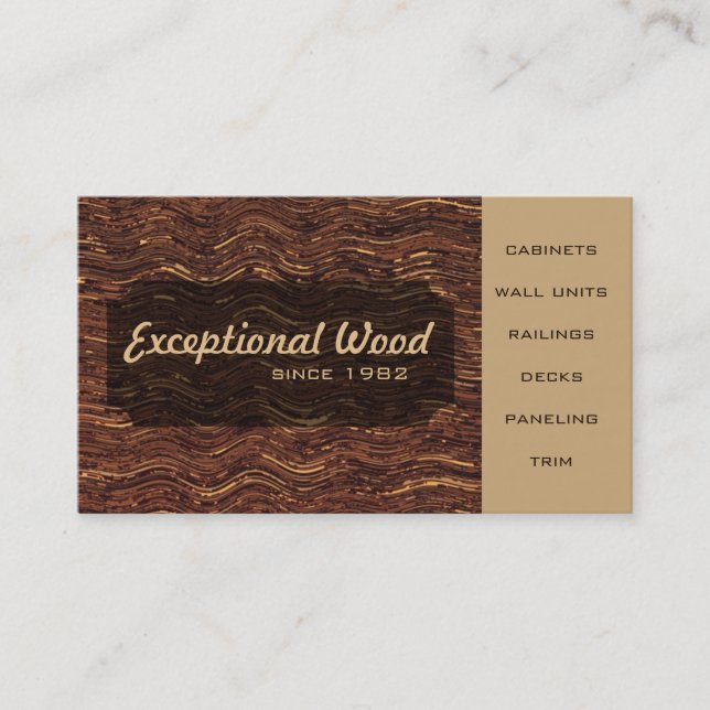 Wood Work Carpenter Brown Wavy Wood Inlay Pattern Business Card (Front)