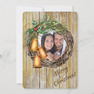 Wood Wreath with Bells Photo Template Holiday Card