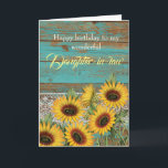 Wood Yellow Sunflowers Daughter In Law Birthday Card<br><div class="desc">A rustic teal wood,  lace and yellow sunflowers for my daughter-in-law birthday card. The inside card message can be personalized if wanted. The back has a wood and sunflower design. Please see all photos. This rustic daughter-in-law birthday card would make a wonderful keepsake for her.</div>
