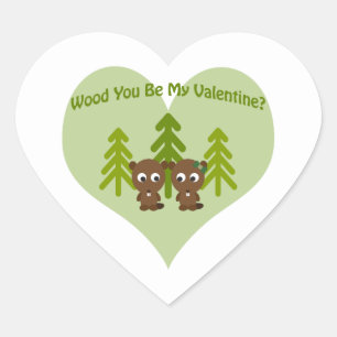 Wood You Be Mine Cute Beavers Heart Sticker