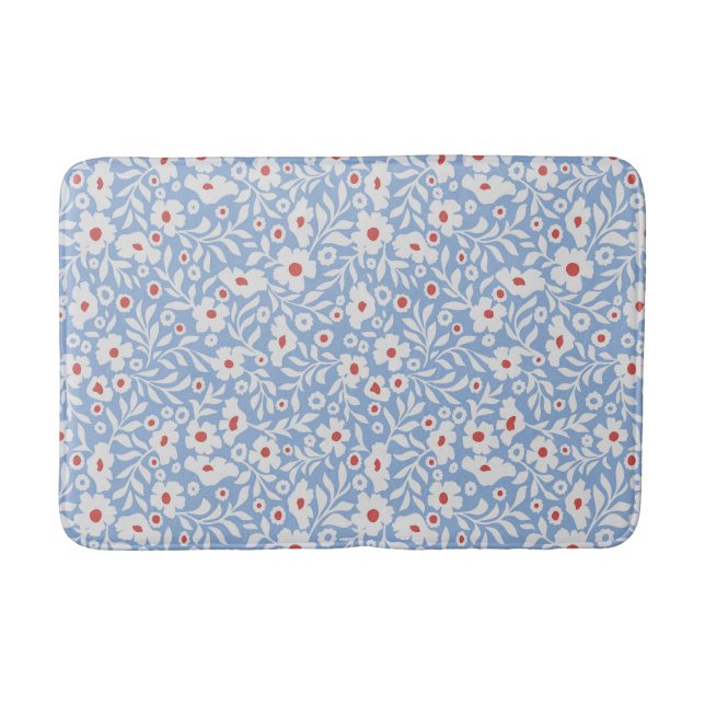 Woodblock Floral Pattern Bath Mat (Front)