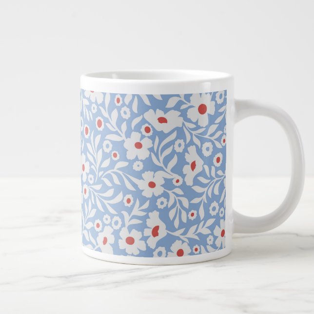 Woodblock Floral Pattern Large Coffee Mug (Right)