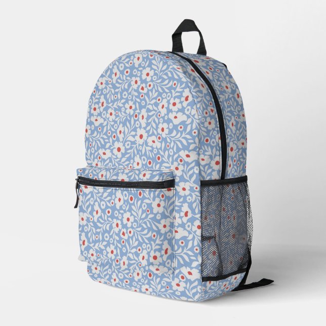 Woodblock Floral Pattern Printed Backpack (Back Corner Right)