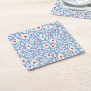 Woodblock Floral Pattern Square Paper Coaster
