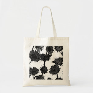Woodblock Print Sunflower black & white Tote Bag