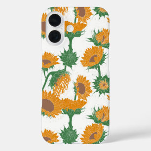 Woodblock Print Sunflower orange iPhone 16 Case