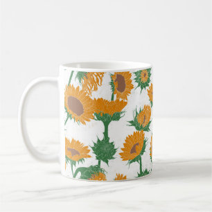 Woodblock Print Sunflower orange Coffee Mug