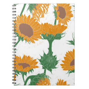 Woodblock Print Sunflower orange Notebook