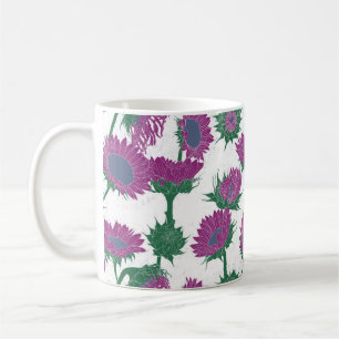 Woodblock Print Sunflower pink Coffee Mug